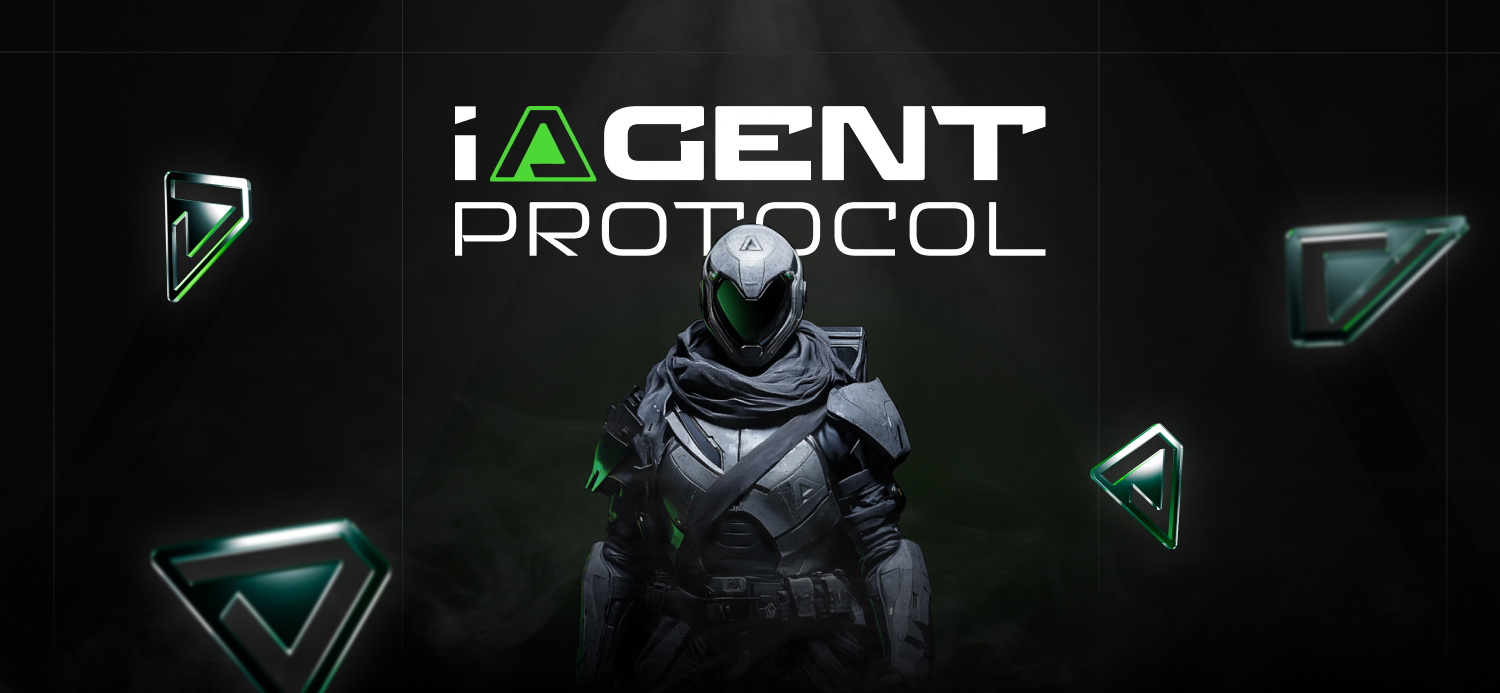 iAGENT Protocol key art, armoured agent beneath the wordmark