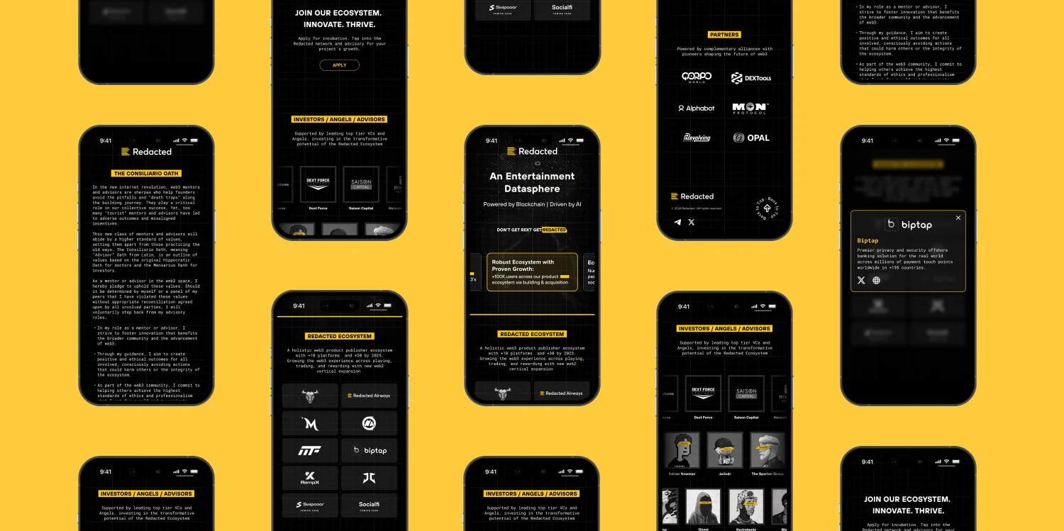 Redacted mobile screens across the ecosystem app
