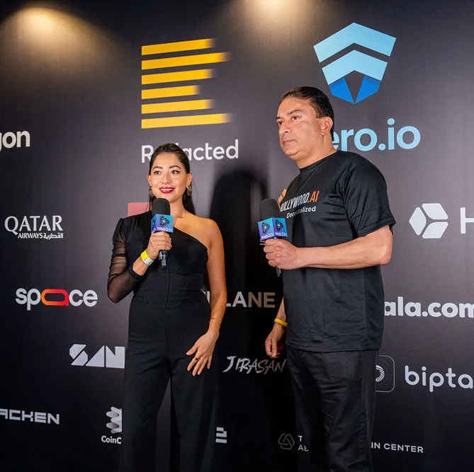 Redacted launch event, performers under the branded ring