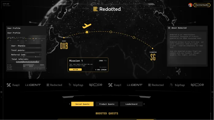 Redacted Quests, social quests flight-path map
